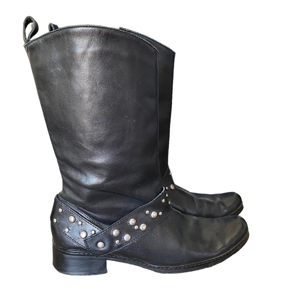 Matisse Alberta Black Leather Stud Riding Mid Calf Boots size 6.5 Moto